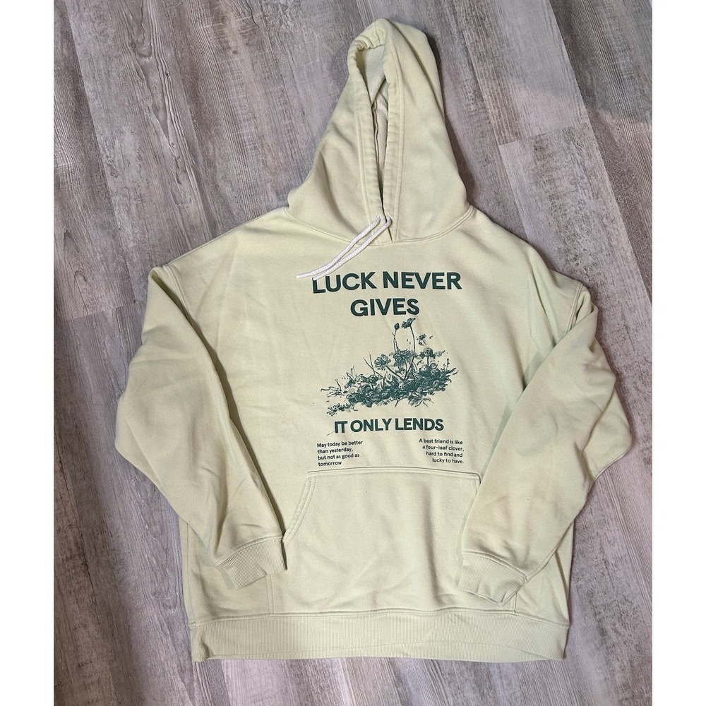 Grayson Threads Womens Large Luck Never Gives Soft Hoodie Mint Green Relaxed Fit
